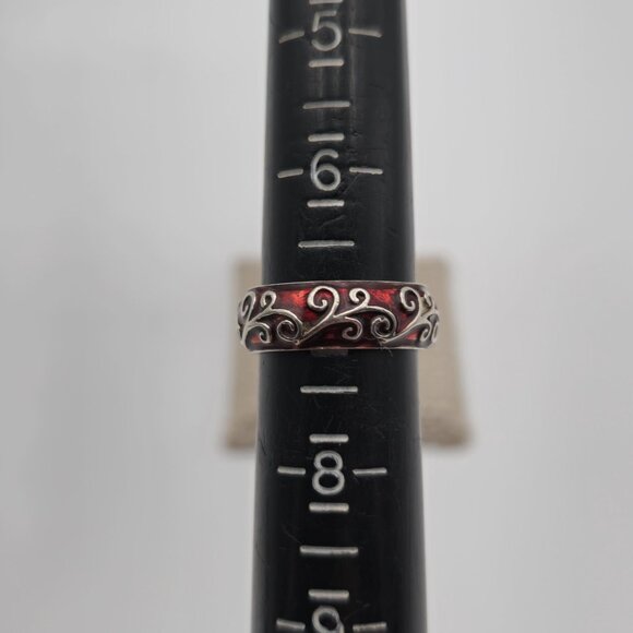 Size 7 Sterling Silver Red Enamel Floral Vine Style Ring A2614 - Picture 5 of 7